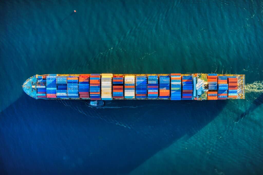 aerial view of boat shipping containers